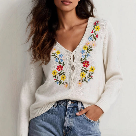 Retro Håndlavet Blomster Løs All-match Top