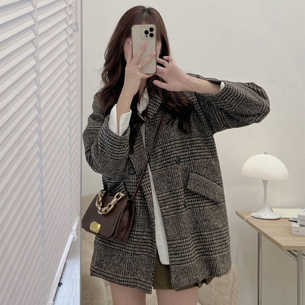 French Vintage Lapel Double-Breasted Loose Versatile Jacket