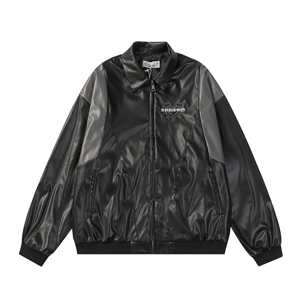 Men's High Street Fashion Design Sense Niche Punk Motorcycle Color Matching PU Leather Jacket