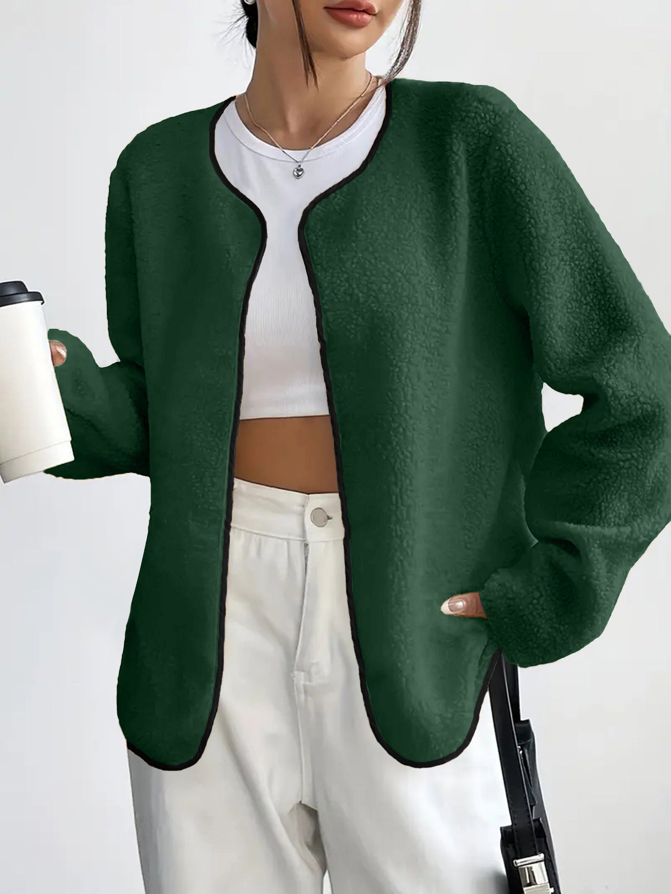 Moderigtig Casual Ensfarvet Cardigan Kort Jakke til Kvinder