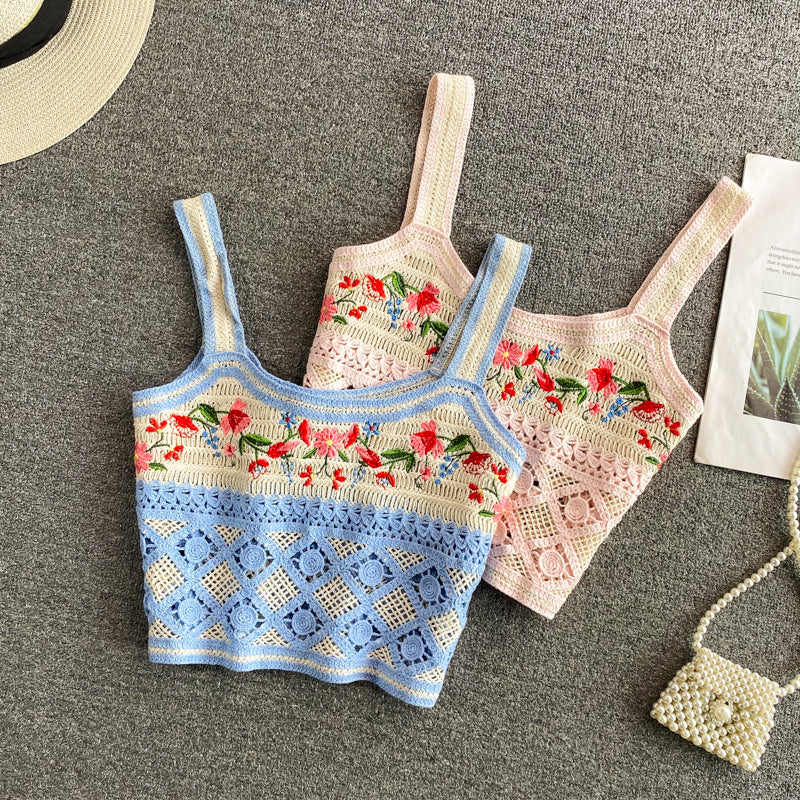 Women's Embroidered Knit Design Sleeveless Top