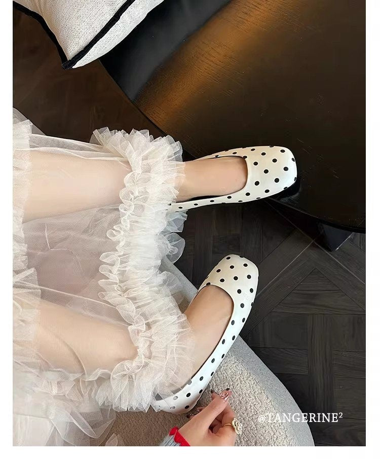 Spring Retro Ballet Flats For Women-French Square Toe Slip-On Loafers, Vintage Grandma Shoes