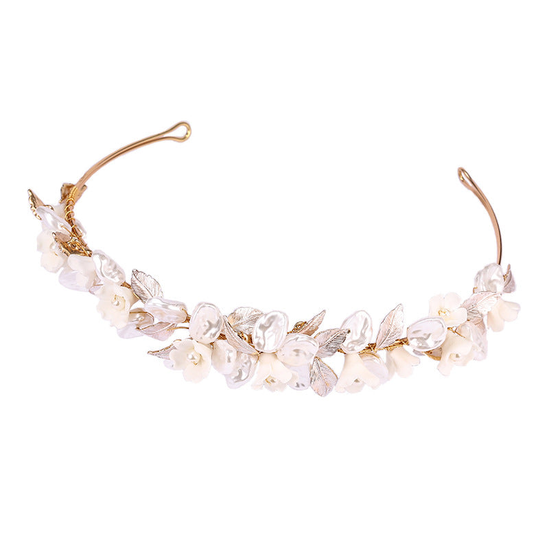Golden Leaf Bridal Headwear Ceramic Flower Hair Ring