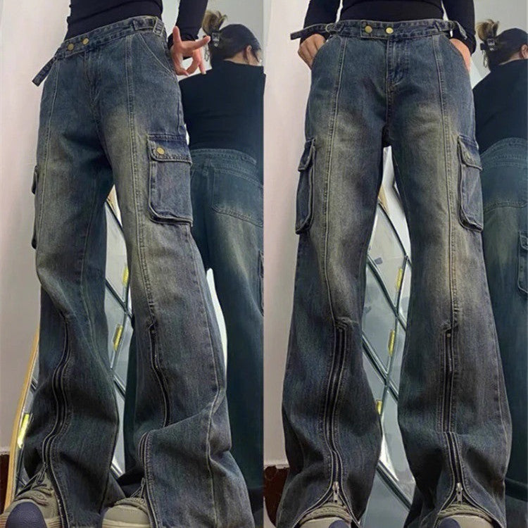 Men's And Women's Fashion Simple Vintage Straight Jeans