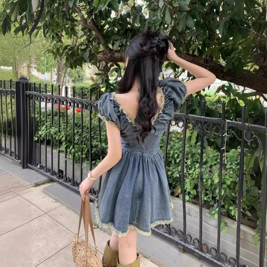 Womens Unique Retro And Sexy French-Style Denim Dress