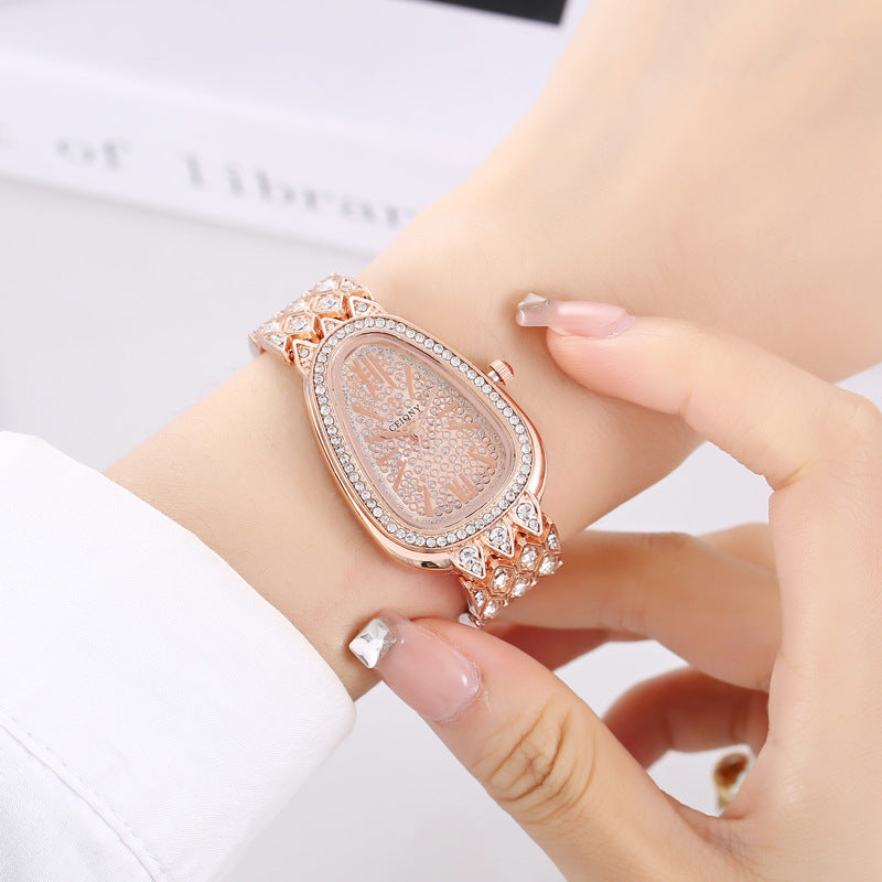 Watch With A Steel Chain Is Studded With Flashing Diamonds