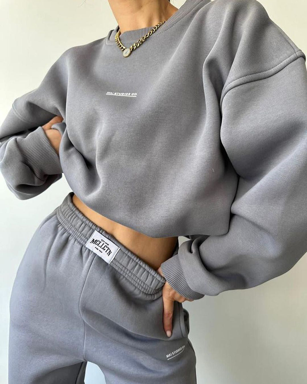 Fashion Casual Round Neck Sweatshirt Pants Set