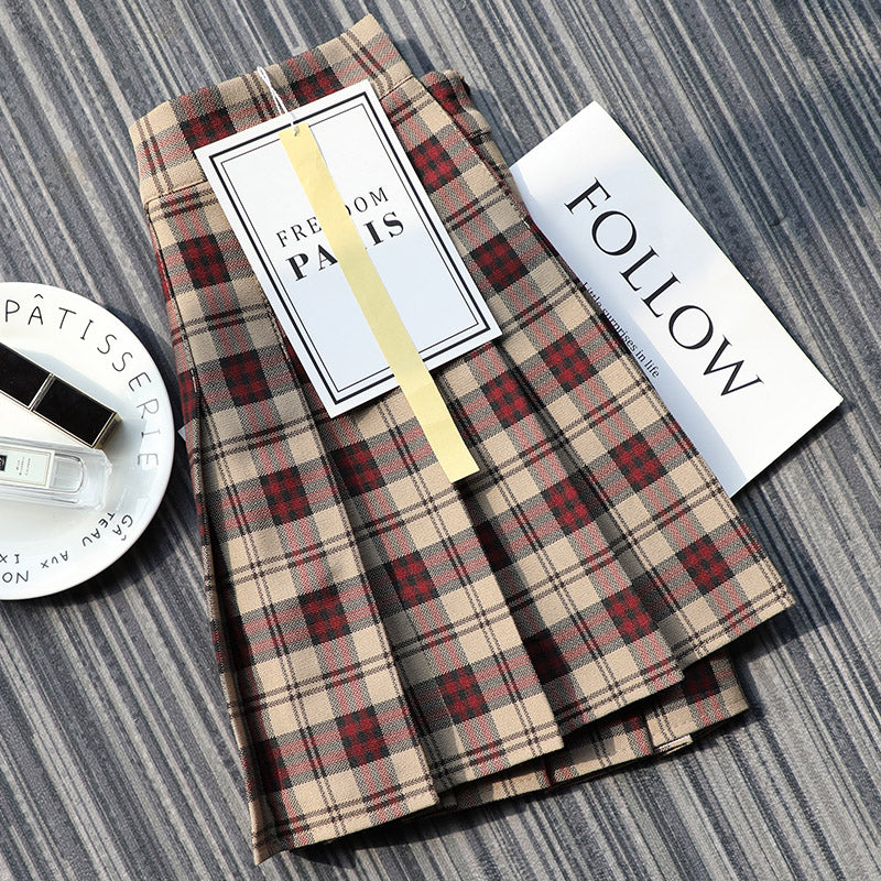 Plaid Pleated Skirt Women's Summer Figure Flattering A- Line Skirt