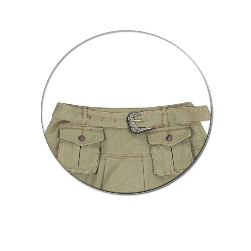 Women's Retro Multi-pocket Workwear Denim Skirt