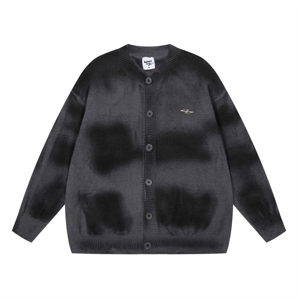 Tie-dyed Distressed Cardigan Sweater For Men