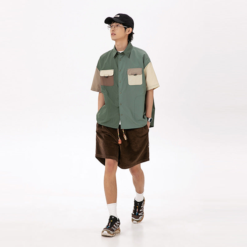 Tooling New Color-blocking Men's And Women's Same Style Over Loose Shirt