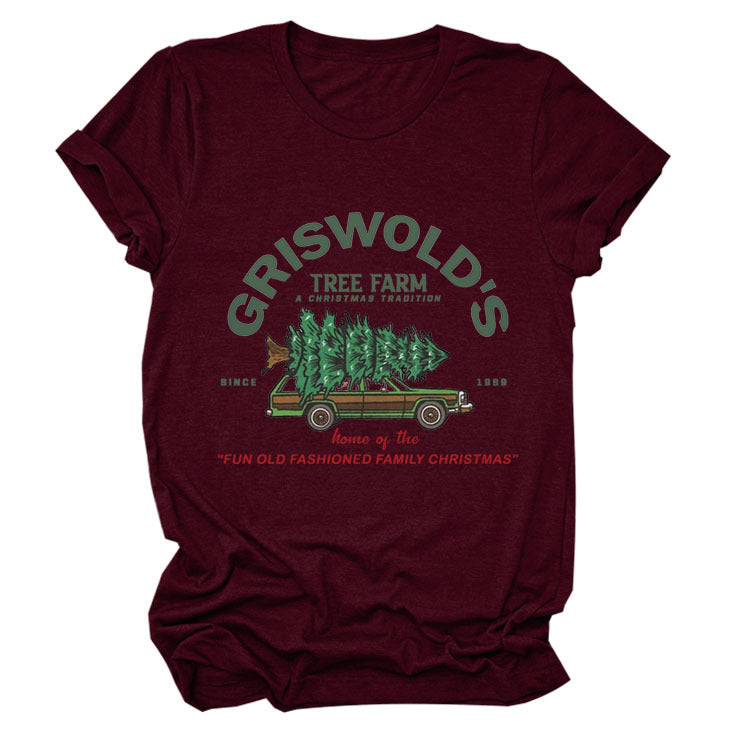 Christmas Tree Letters Fashion Short-sleeved Christmas Round Neck Women's T-shirt