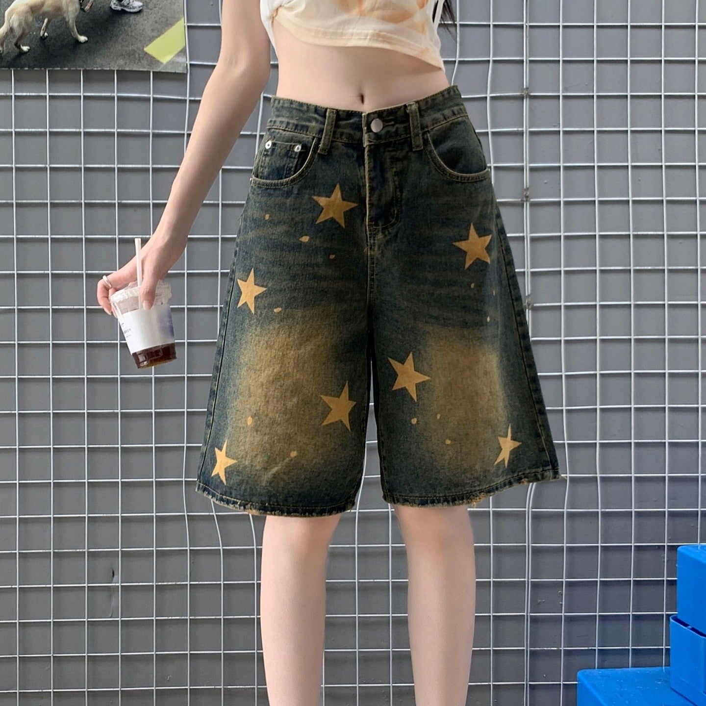 Washed Old Five-pointed Star Denim Shorts Female