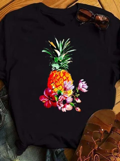 Dame T-shirt Mode Ananas Print Top
