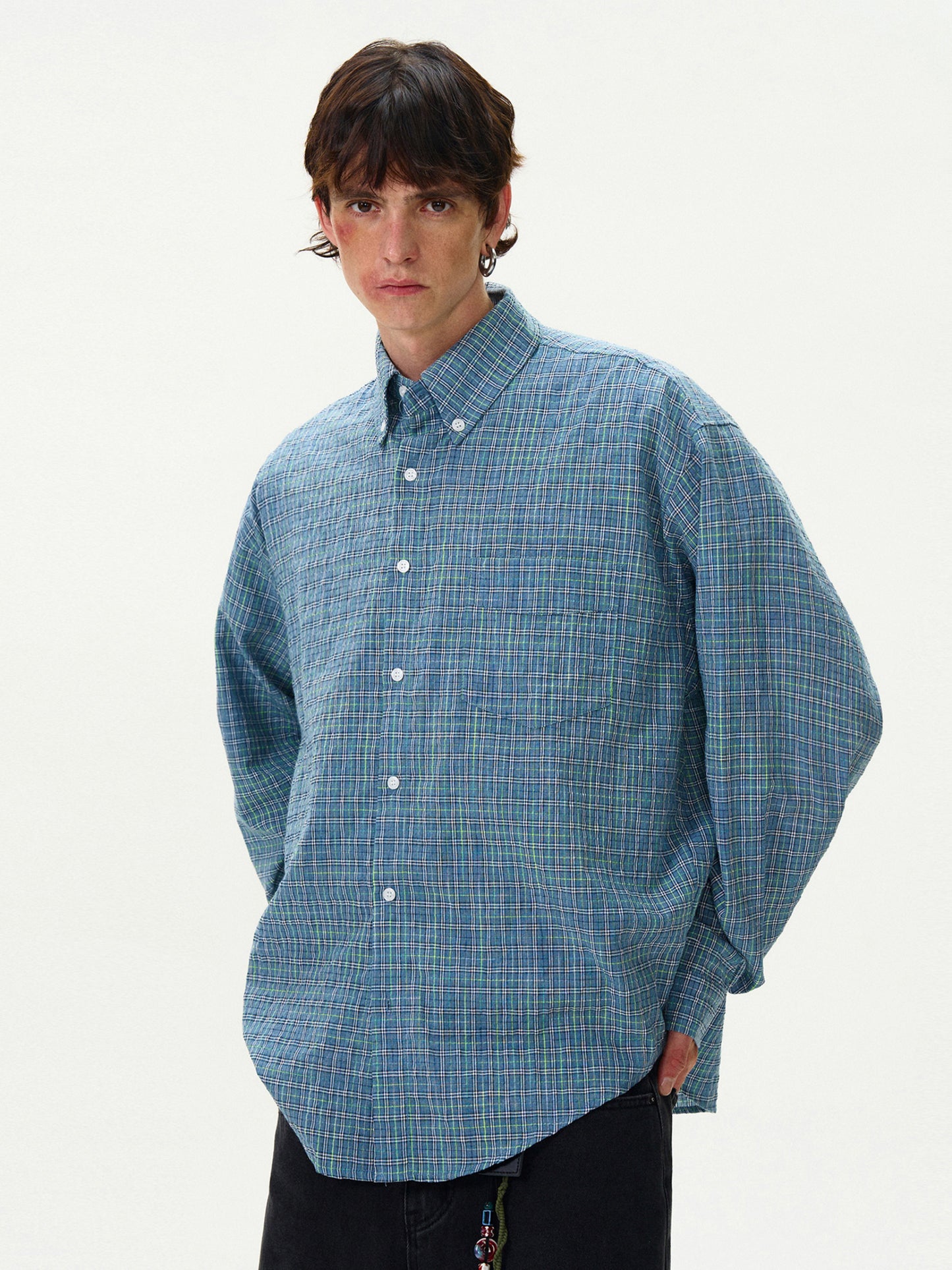 American Style Vintage Plaid Pleated Shirt Top