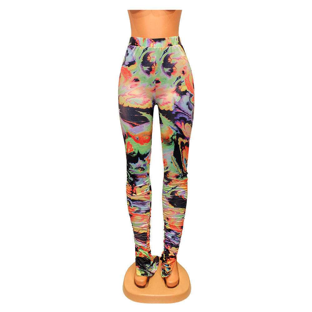 Women's Skinny Printed High Waist Irregular Pants