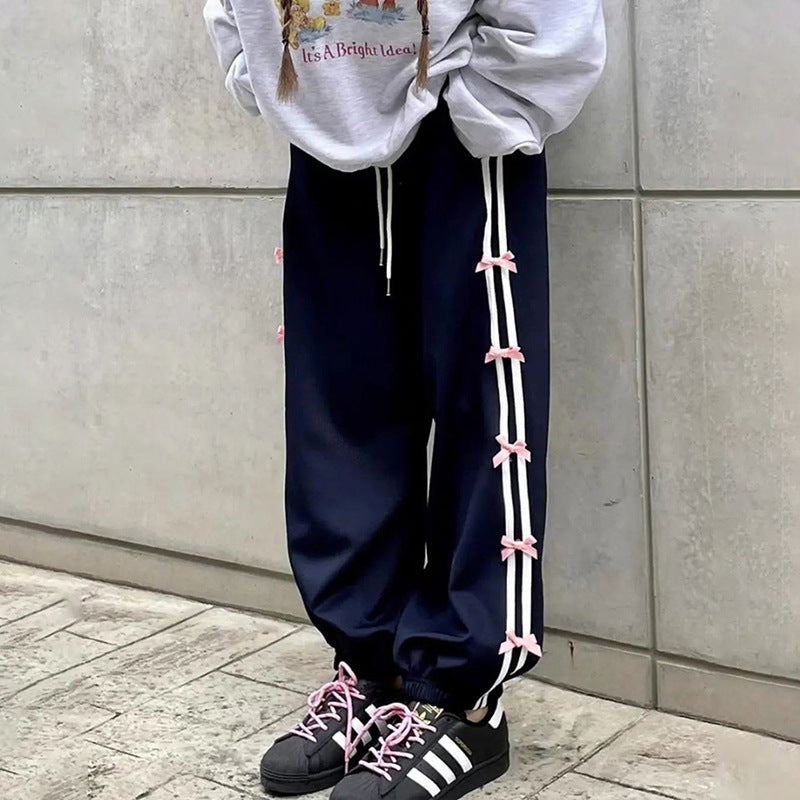 Street Fashion High Waist Straight Ankle Tied Casual Pants