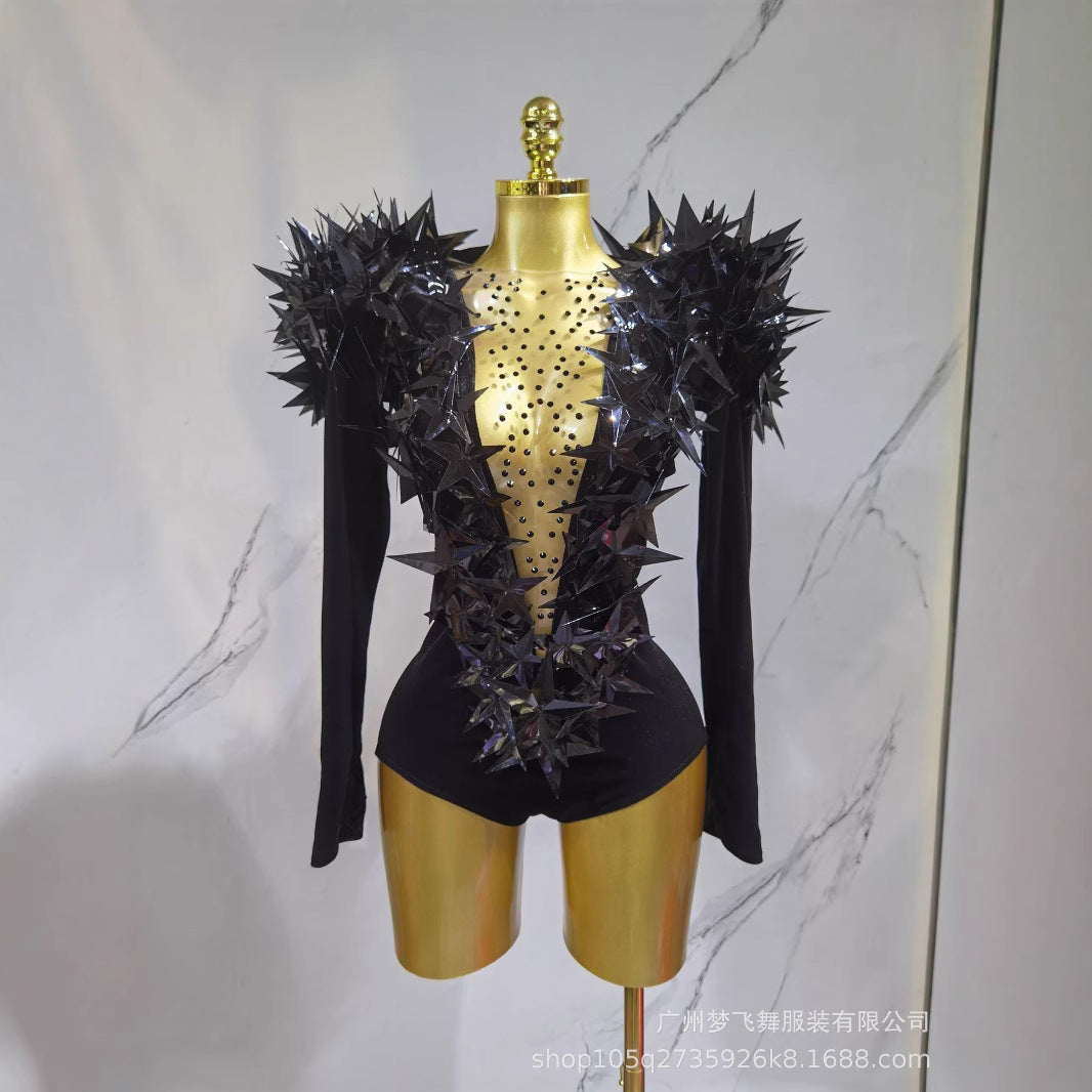 Sexy Golden Three-dimensional Five-pointed Star Exaggerated High Padded Shoulder Jumpsuit
