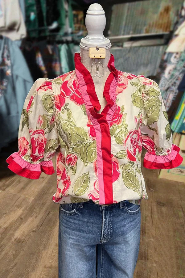 Womens Casual Loose-fitting Fashionable Color-block Printed Top