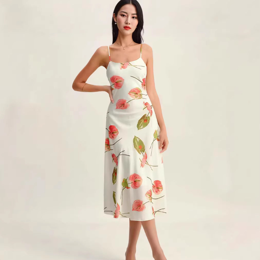 Floral-print Sexy Summer Slip Dress With A Slim Fit