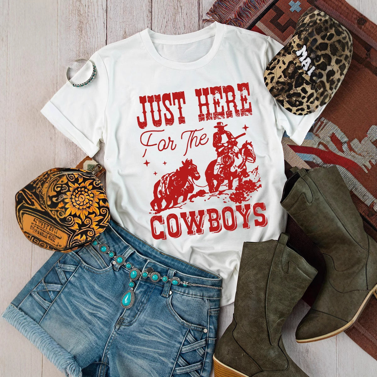 Dame Retro Cowboy Denim Country Koncert Western Konkurrence T-shirt