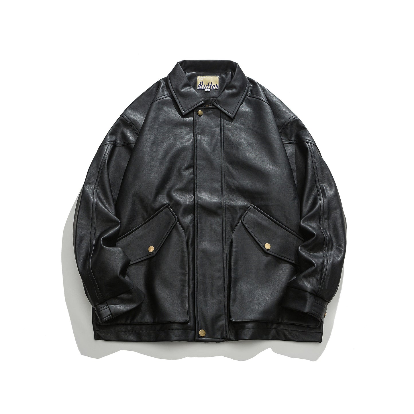 Soft Leather Jacket Men's Double-stand Large Pocket Coat
