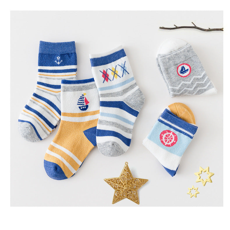 Cartoon Color Matching Sailing Cotton Socks For Boys And Girls