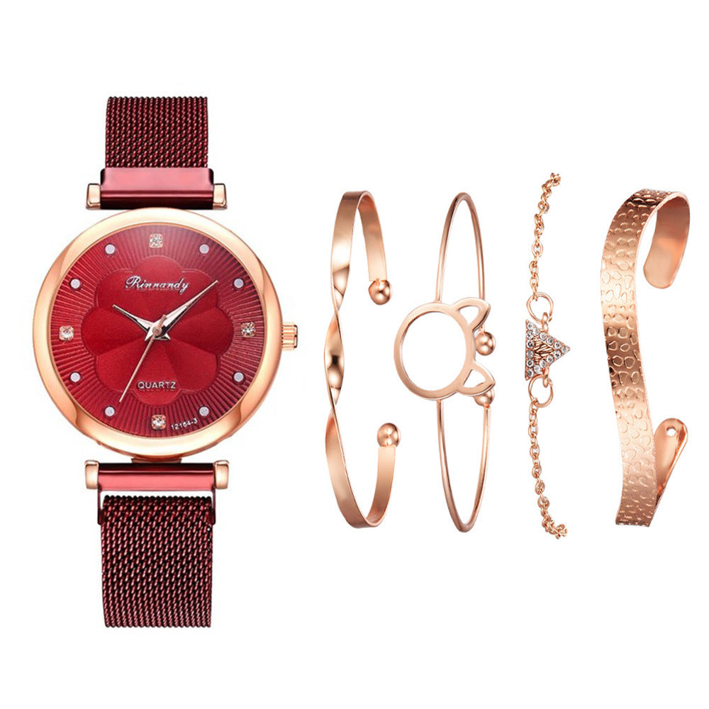 Cross-Border Niche Set Ladies Watch Fashion All-Match Alloy Mesh Strap Watch Factory Direct Stock