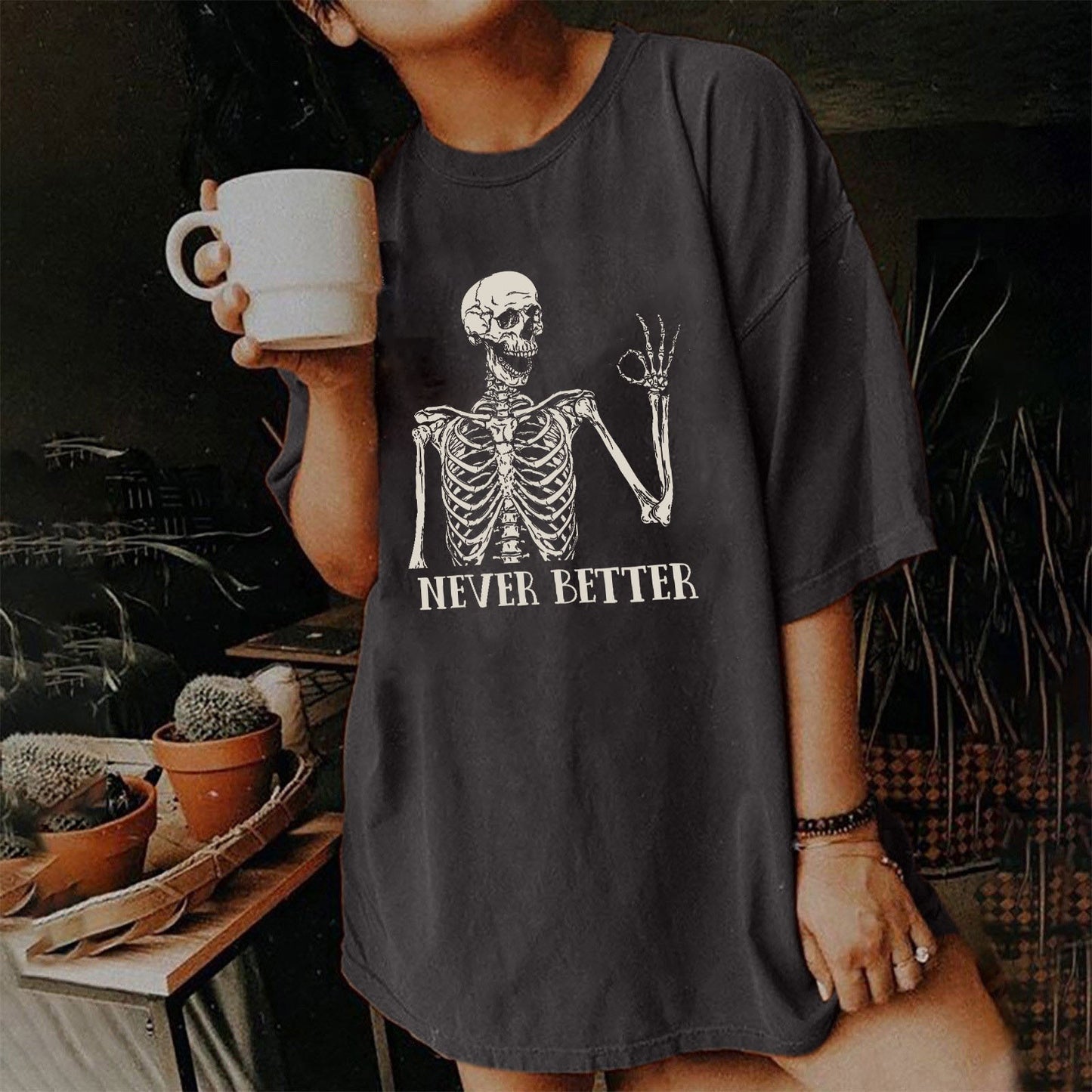 Women's Short Sleeved Vintage T-shirt Skull Print High Street Fashion