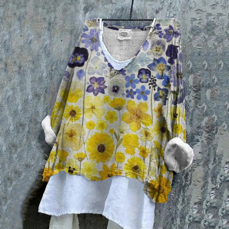 Women's Floral Print Linen Shirt