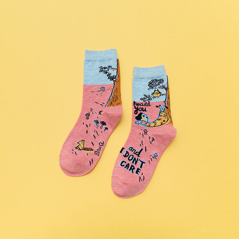 Personality Contrast Color Graffiti Women's Tube Socks Street Style Fashion Cotton Socks