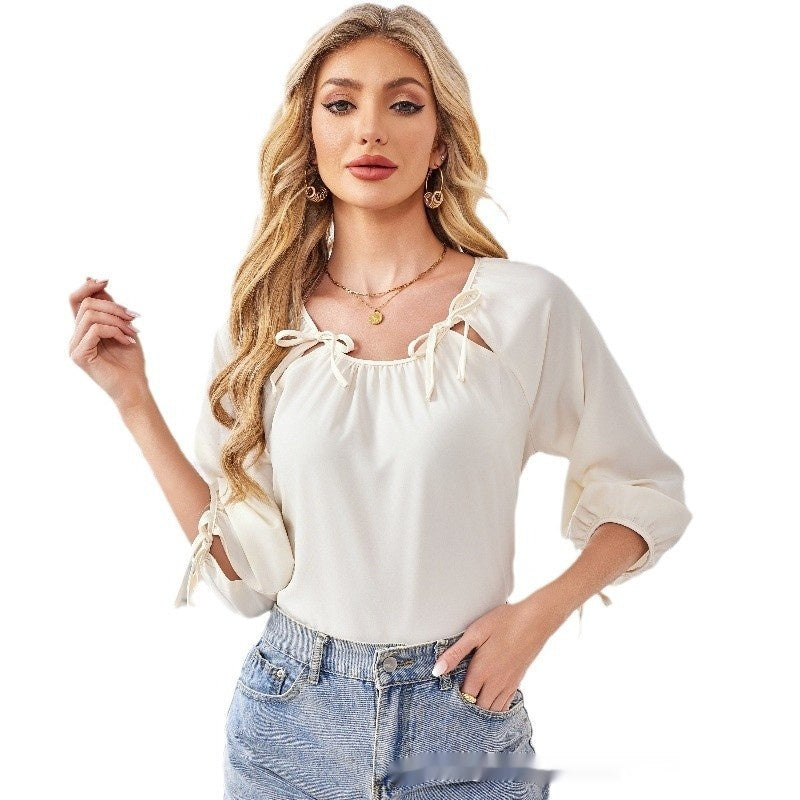 Chiffon Loose-fit Fashionable Collared Casual Chic Sexy Top