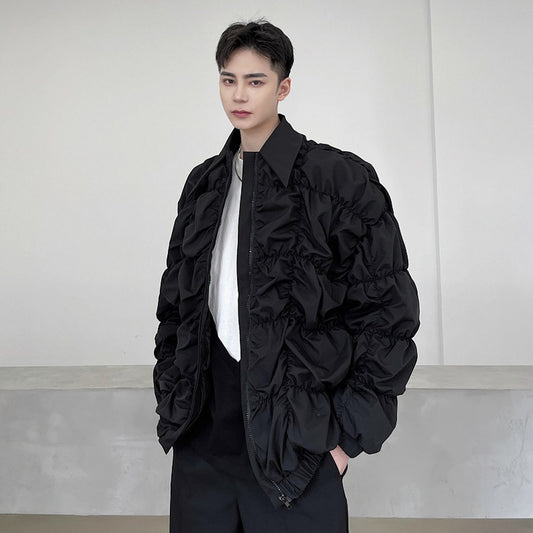 Trendy Loose Silhouette Three-dimensional Pleated Lapel Jacket For Men