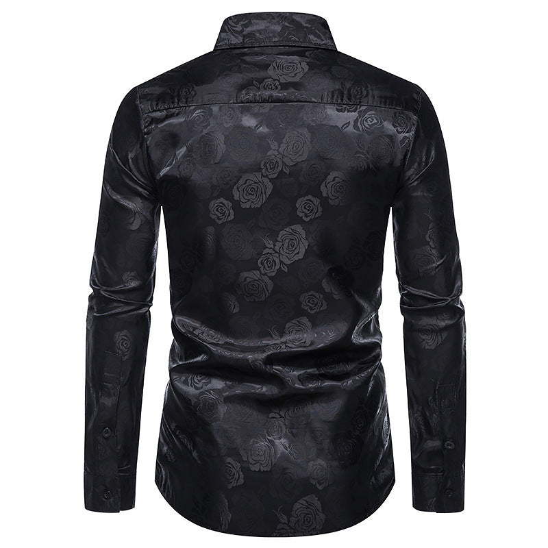 Men's Fashion Rose Print Long Sleeve Shirt