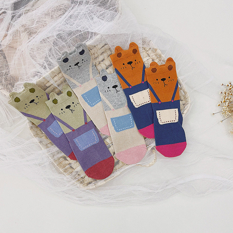 Children's Cotton Socks Cartoon Bear In The Tube Stripe