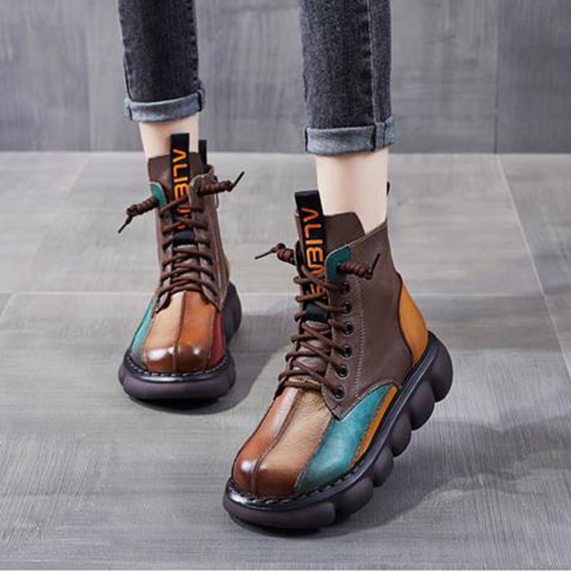 Ethnic Style Retro Rainbow Short Boots Platform