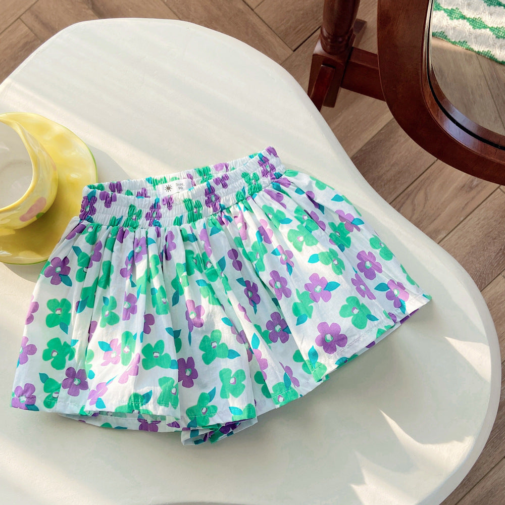 Børneblomstershorts knopskørtbukser moderigtige