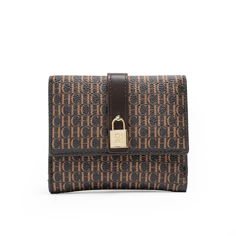 CH Simple Women'S Short Card Bag Ultra Thin Mini PU Leather Luxury Brand Fashionable Women'S Credit Card Clip Wallet