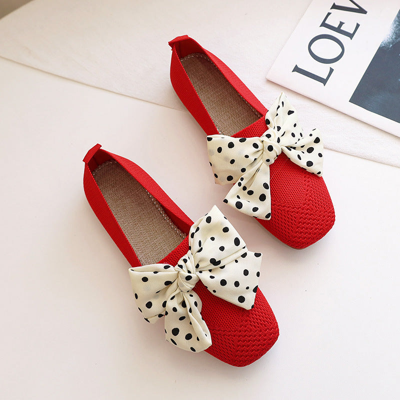 Knitted Shoes Women's Spring And Summer New Soft Bottom Bowknot Fairy Style