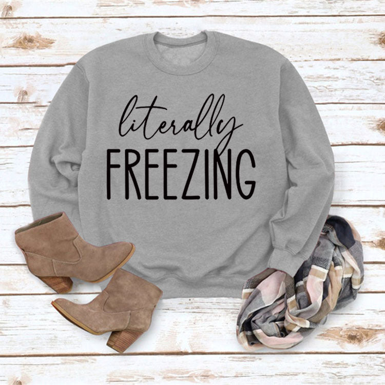 Printed Loose Pullover Simple Round Neck Long Sleeve Top Sweater