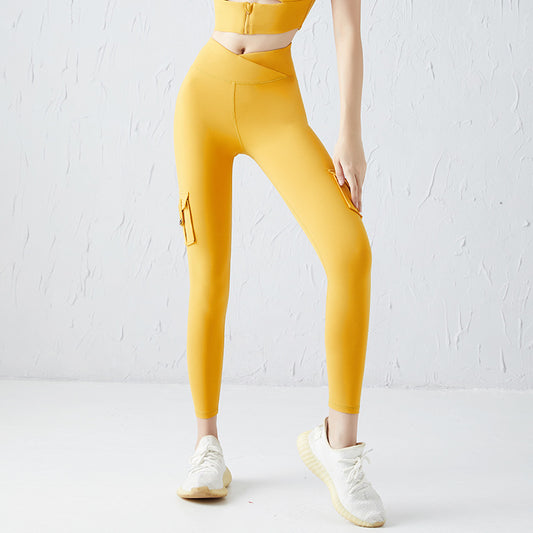 Workwear Pocket Sports Cropped Trousers High Waist Hip Pants