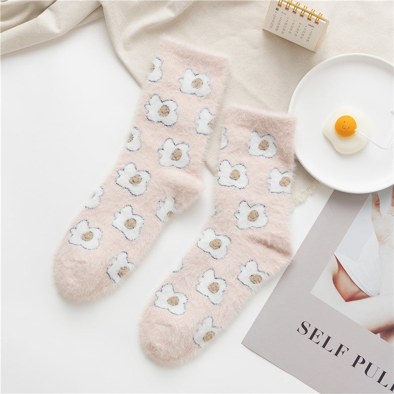 Mink Fleece Socks Coral Fleece Female Cartoon Animal