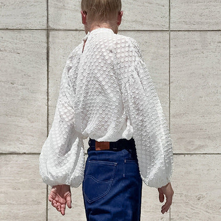 Lady Polka Dot Lace Elegant Long Sleeve