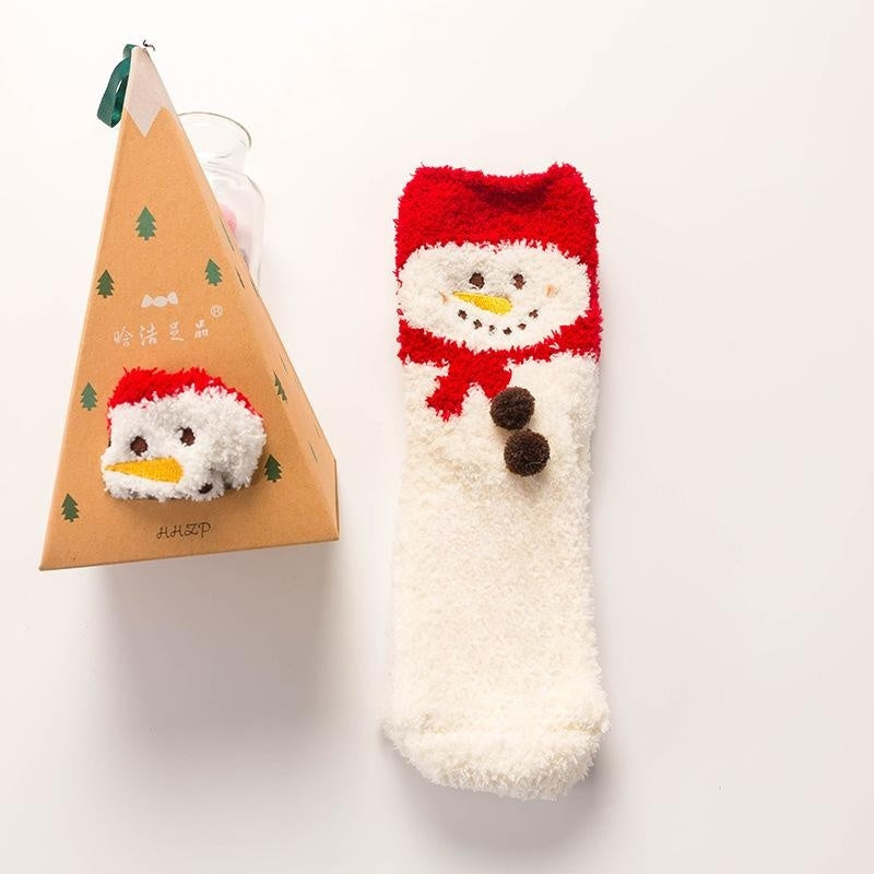 Coral Fleece Tube Winter Thickened Women's Christmas Stockings Cute Cartoon Maternity Socks