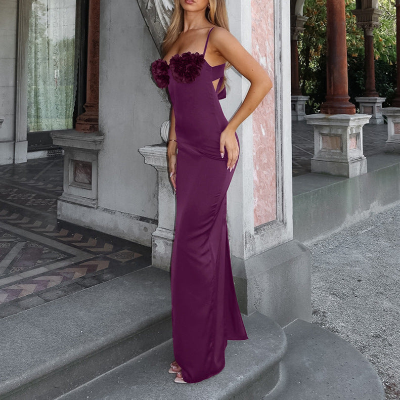 Lilla Rose Sexet Chic Elegant Rygløs Satin Bodycon Chemise-kjole til Kvinder