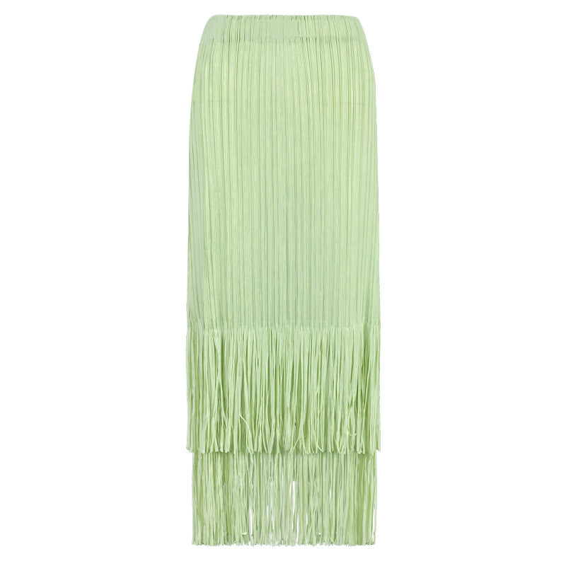 Pleated Tassel A- Line Skirt Mid-length