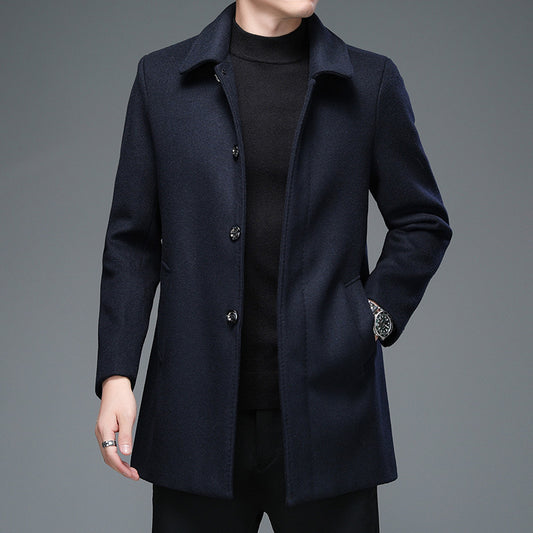 Trenchcoat Mellemlang Langærmet Revers Koreansk Stil Fritidsjakke
