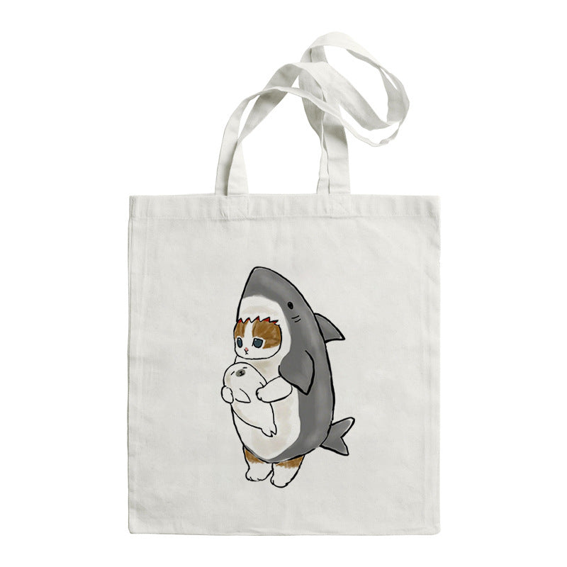 Shark Cat Printed Canvas Bag Shoulder