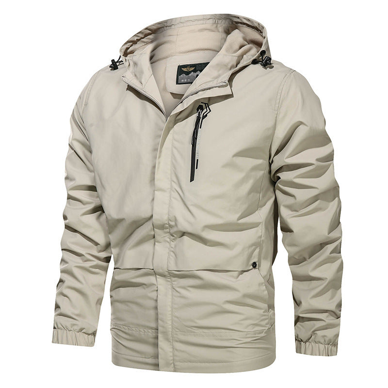Men's Outdoor Hooded Large Size Quick Dry Jacket Loose Youth Solid Color Jacket