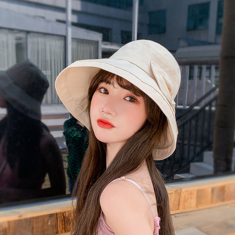 Women's Sunshade Summer Large Brim Bow Basin Hat